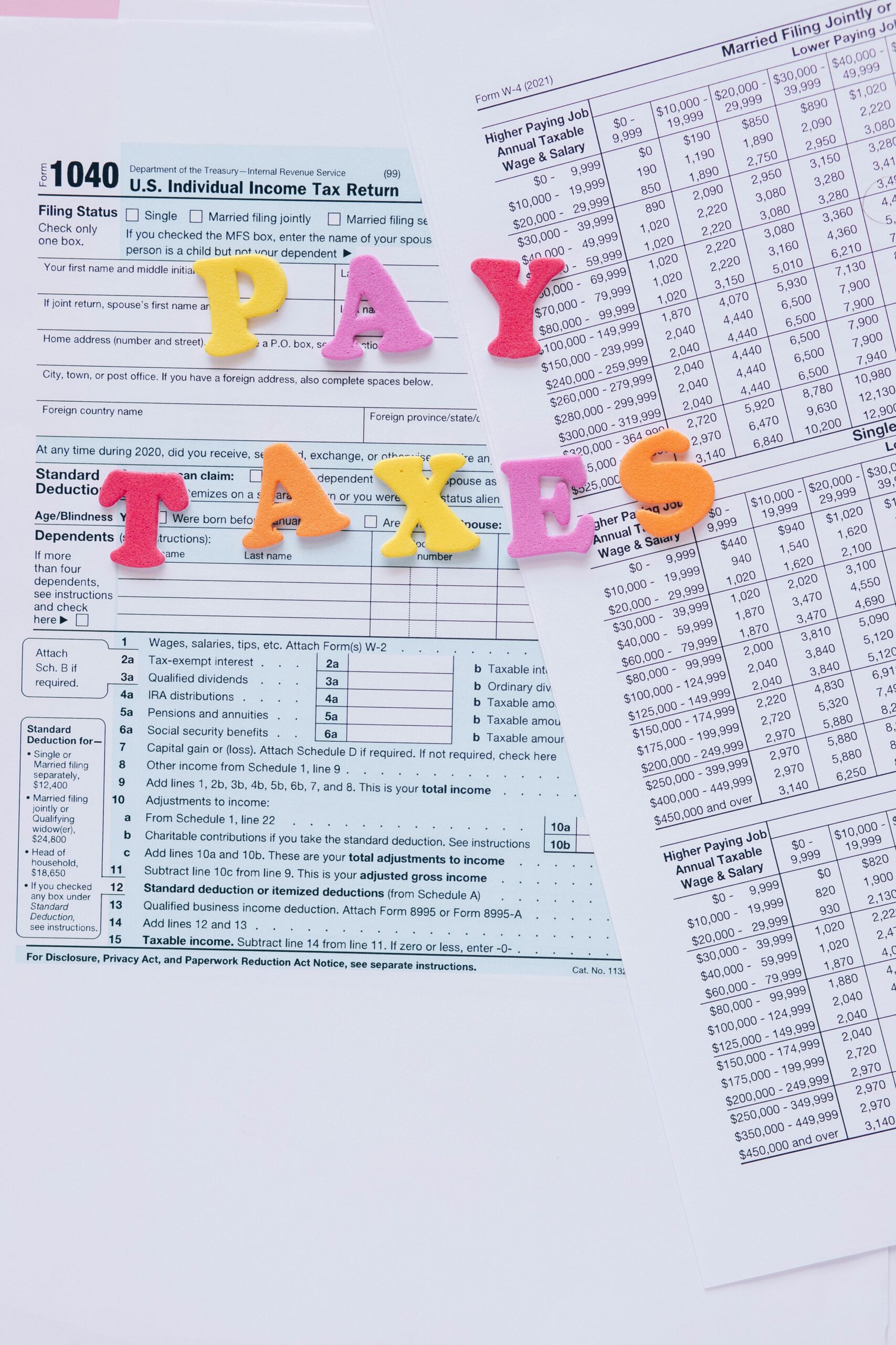 Documents for paying taxes on the table